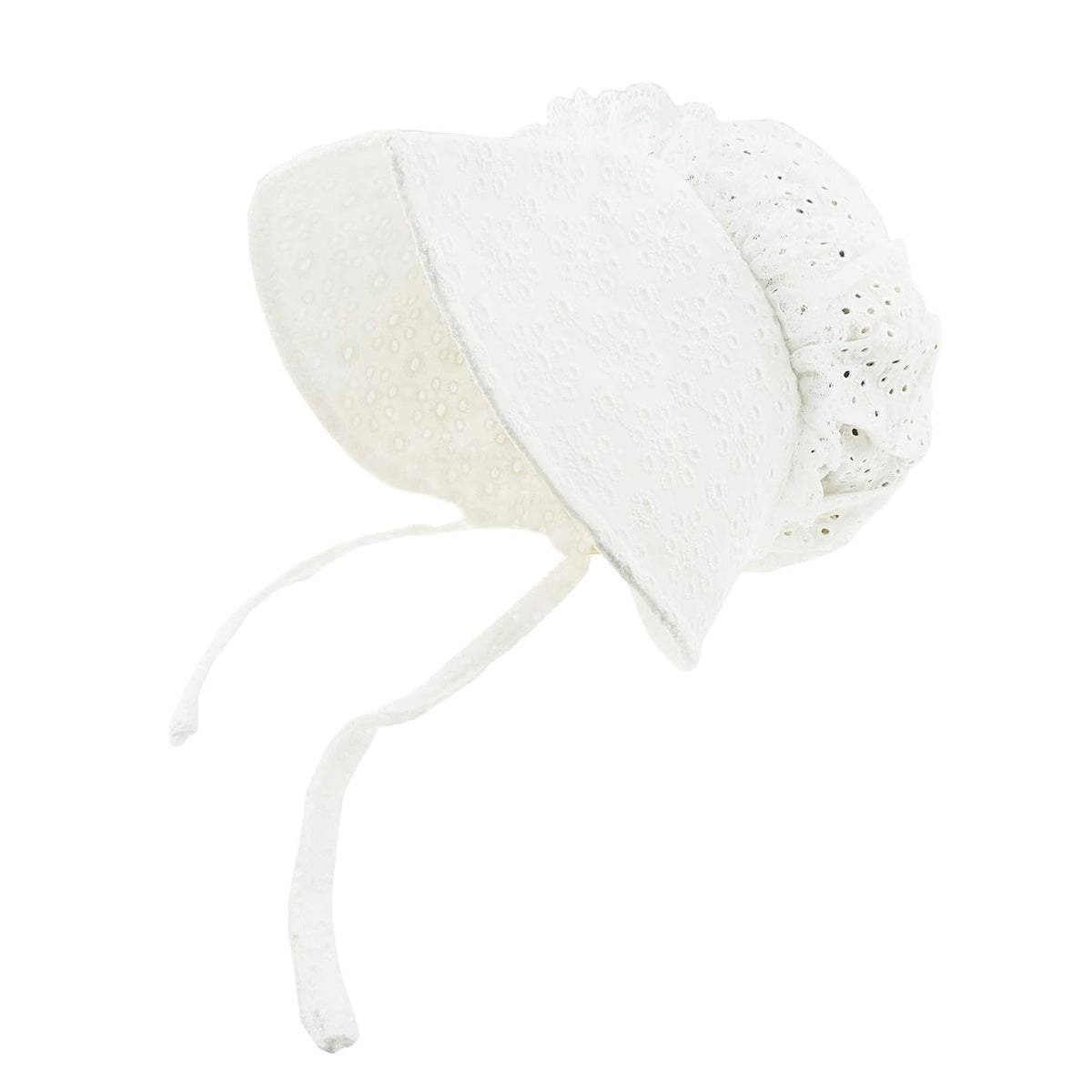 Pretty Vinatge Look Baby Girls Kids Infants Childrens Newborn Christening Baptism Embroidered Broderie Anglais Pattern Brim Bonnet Beanie Bucket Summer Sun Protection Hat 3 6 9 12 Months