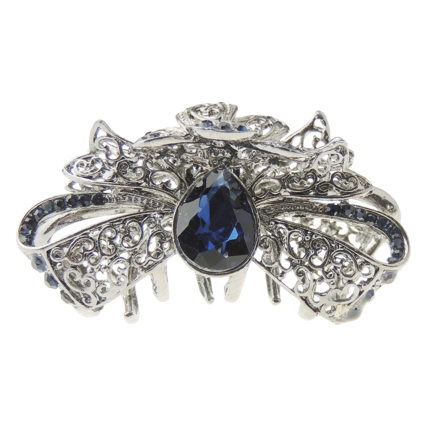 Ladies Dark Grey Metal Crystal Rhinestone Diamante Small Hair Claw Clamp Clip Bow Ribbon