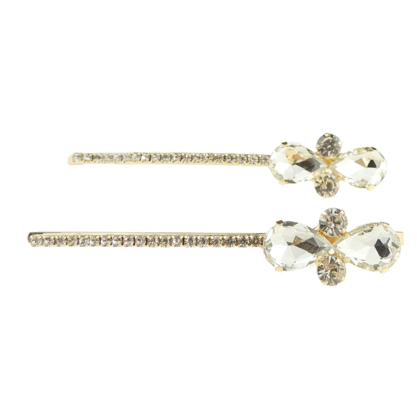 Womens Girls Sparkly Bow Rhinestone Jeweled Crystal Diamante Party Birthday Christmas Bridal Wedding Accessories Slides Hairpin Hair Clips Grips Bobby Pins Set of 2 Gold Tone Butterfly