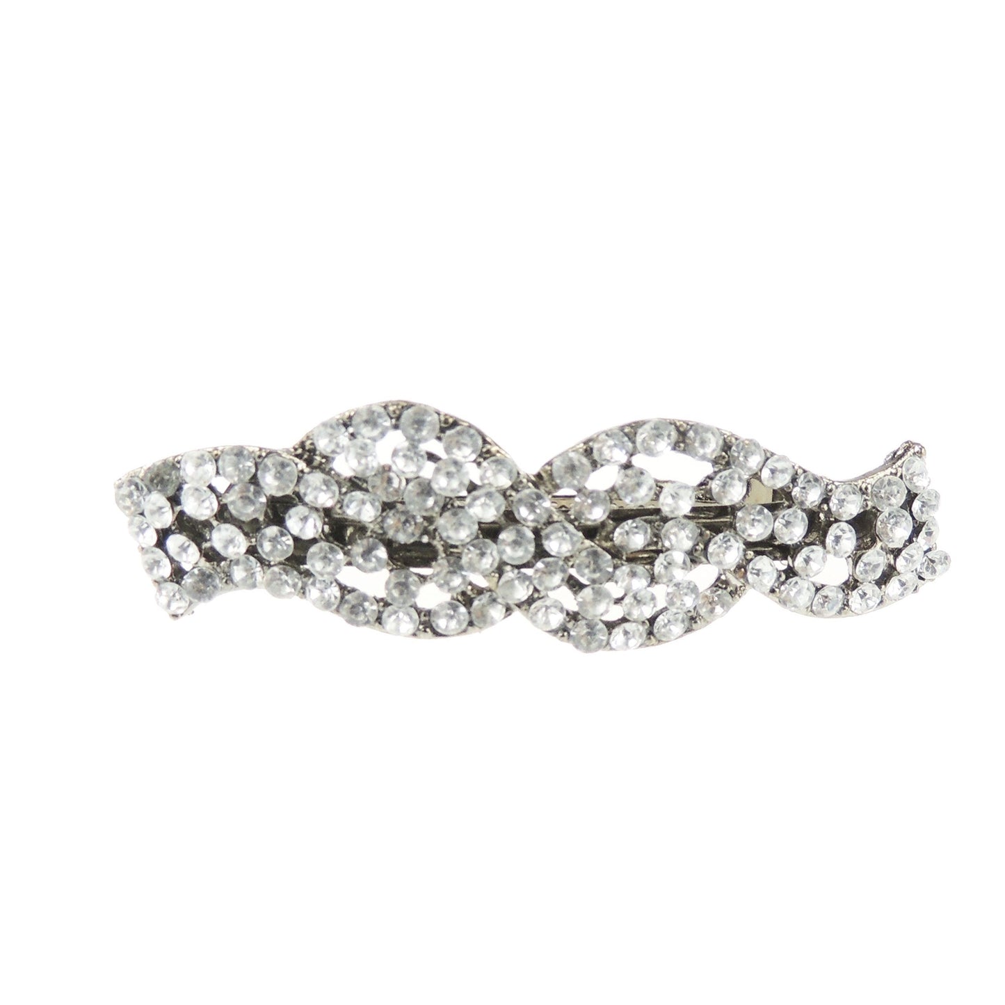 Ladies Sparkly Swirly Crystal Hair Barrette Evening Party Clip Clear (Pink)