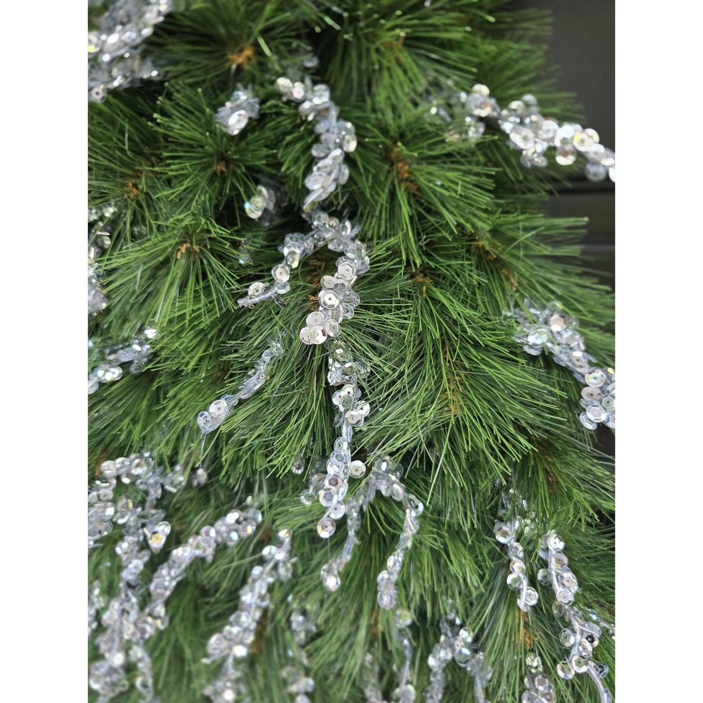 Large Luxury Christmas Tree Shaped Wreath Front Door Home Decorations Silver Green Xmas Winter Mantle Decor Porch Holiday Swag Designer Glam