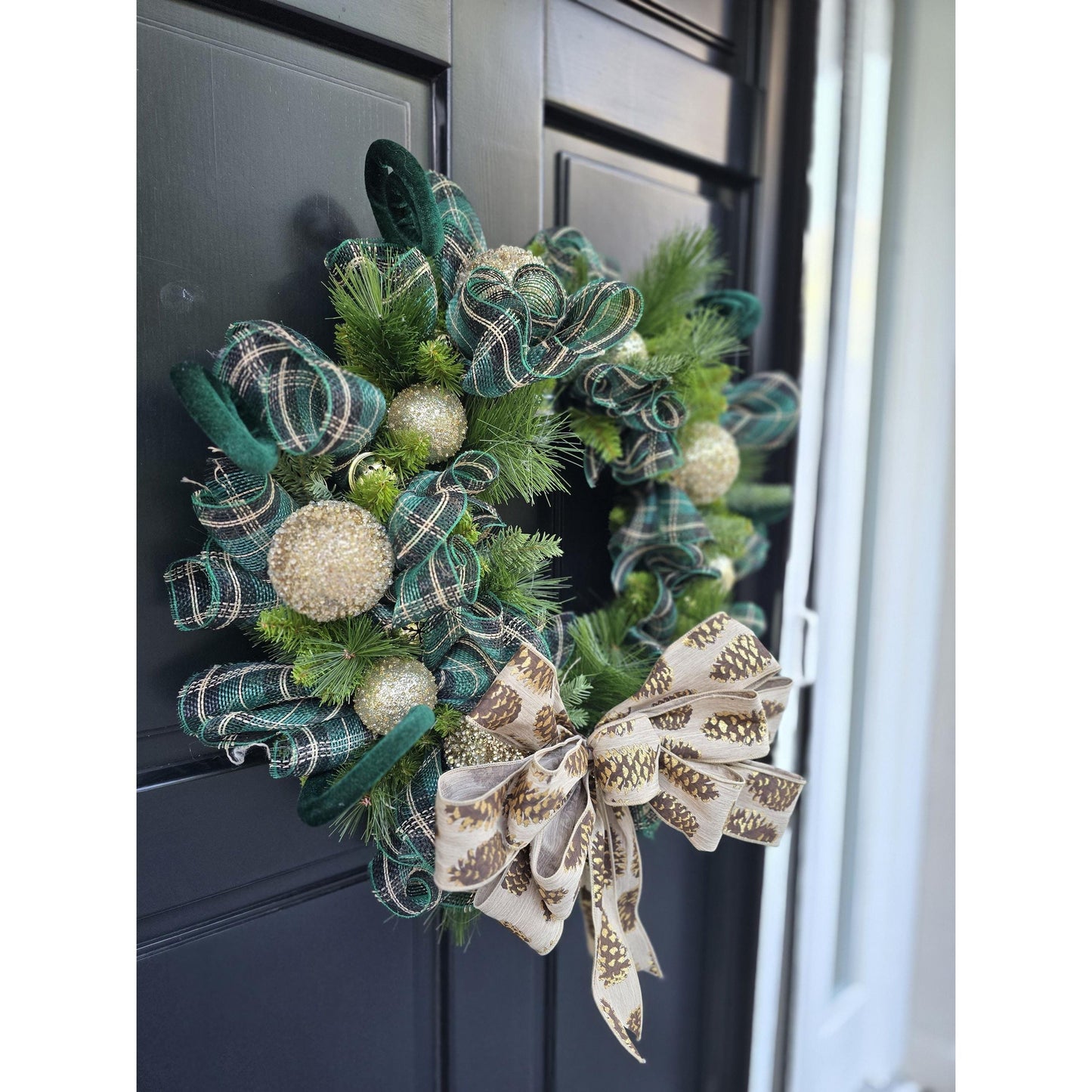 Luxury Gold & Green Christmas Wreath Front Door Luxury Home Decorations Xmas Winter Mantle Decor Holiday Wreath Advent Swag Fireplace Wall