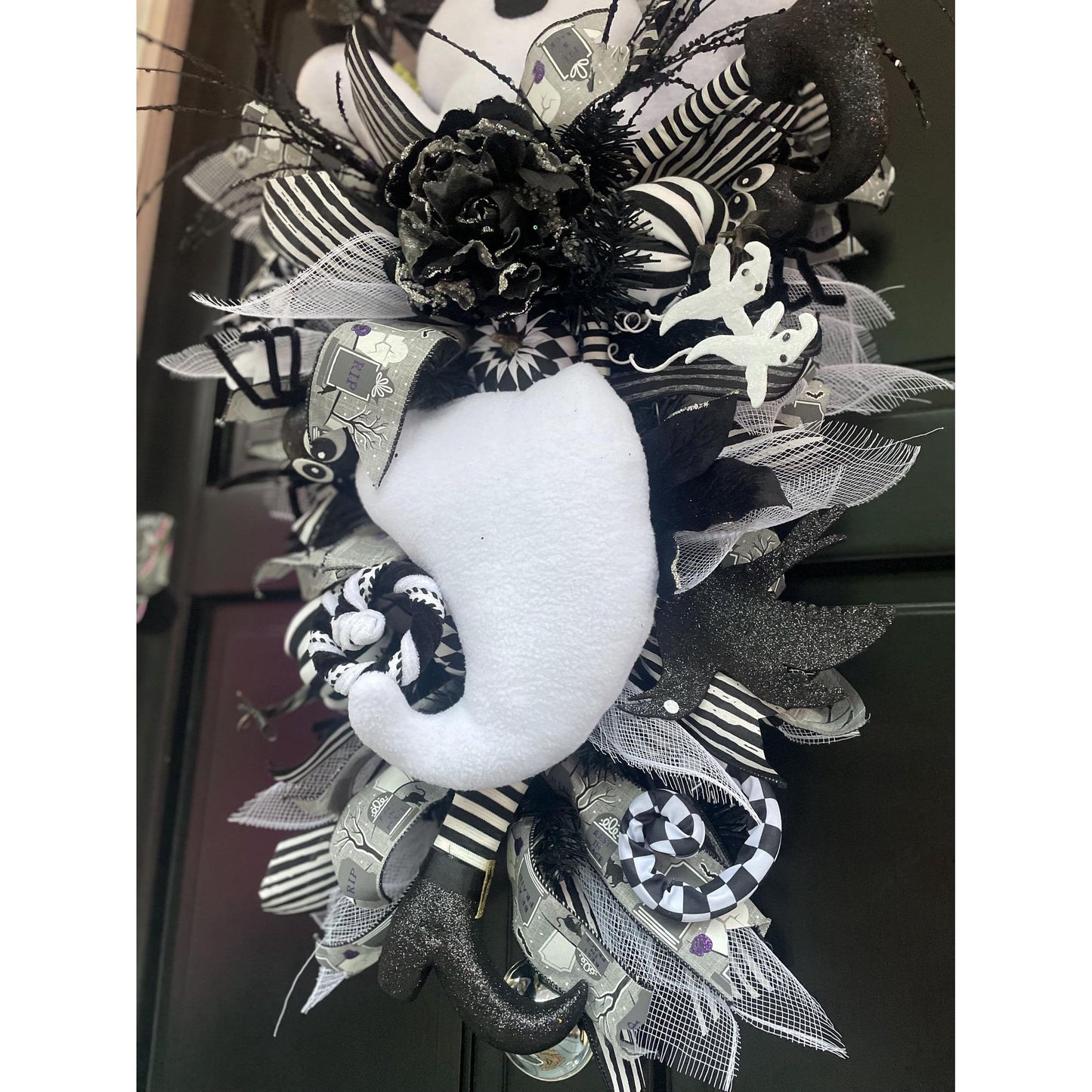 XL Ghost Fall Halloween Front Door Wreath Luxury Teardrop Rustic Wall Porch Hanger House Home Decor Decorations Spooky Ghoul Glam Boho