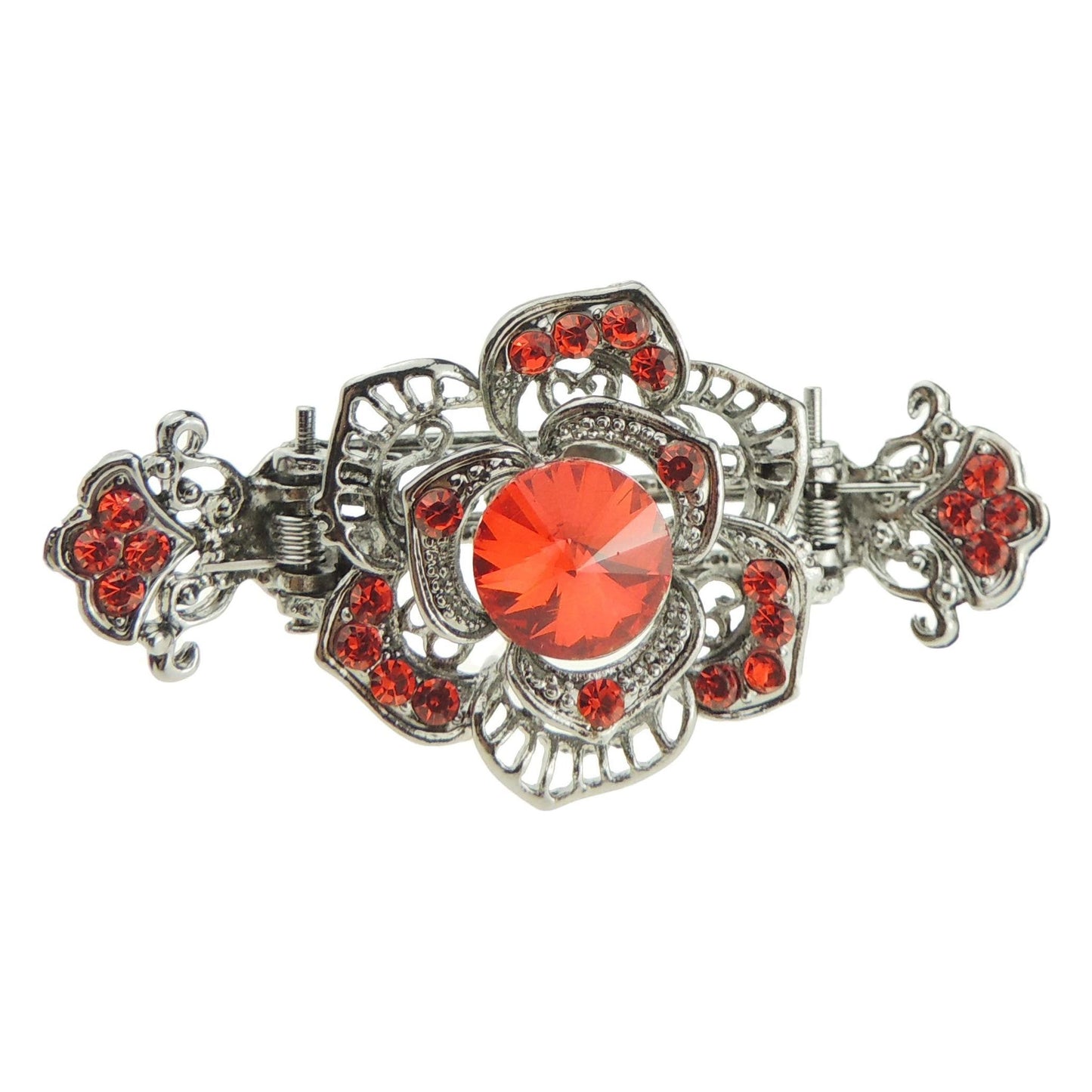 Womens Girls Vintage Look Metal Silver Tone Crystal 7cm Bridal Wedding Party Bridesmaid Birthday Headpiece Hair Accessories Bulldog Crab Octopus Jaw Styling Hair Claw Clamp Clip Rose Flower