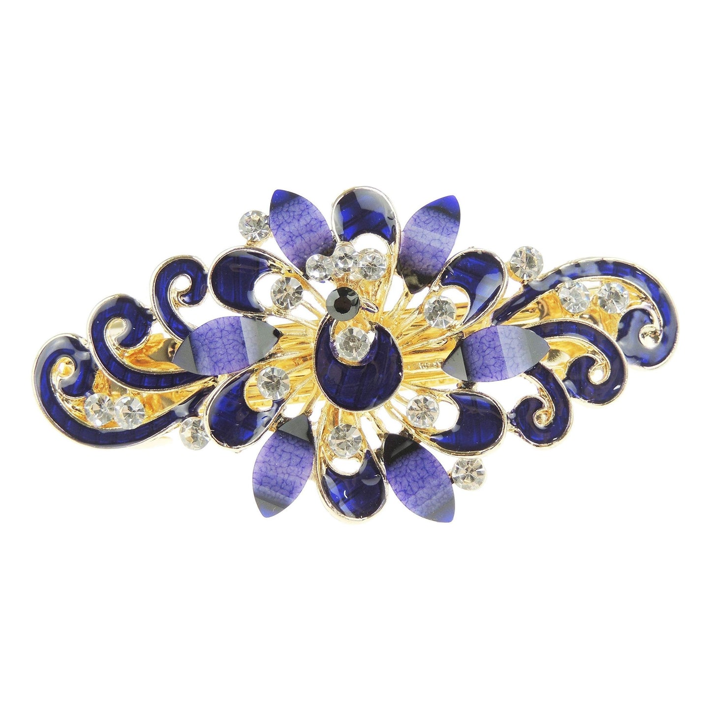 Womens Girls Crystal Rhinestone Diamante Wedding Birthday Party Evening School Ponytail Fine Medium Hair Accessories Occasion Barrette Hairpin Grip French Spring Clip Enamel Peacock Flower