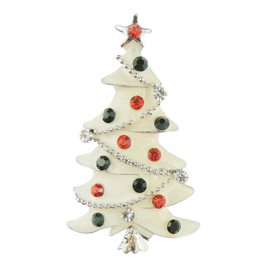 Festive Christmas Season Gift Coat Scarf Coat Jacket Shawl Scarf Enamel Diamante Rhinestone Crystal Brooch Badge Breastpin Corsage Pin Xmas Colour White Tree Baubles