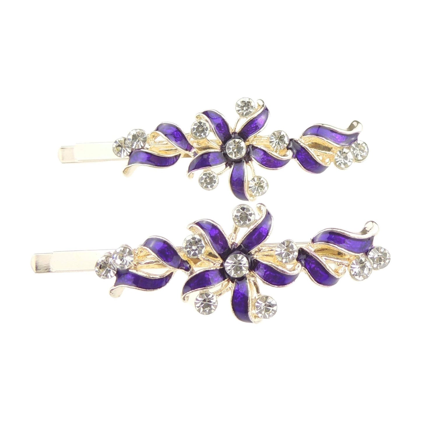 Womens Girls Sparkly Bow Rhinestone Jeweled Crystal Diamante Party Birthday Christmas Bridal Wedding Accessories Slides Hairpin Hair Clips Grips Bobby Pins Set of 2 Swirly Enamel Pinwheel Flower