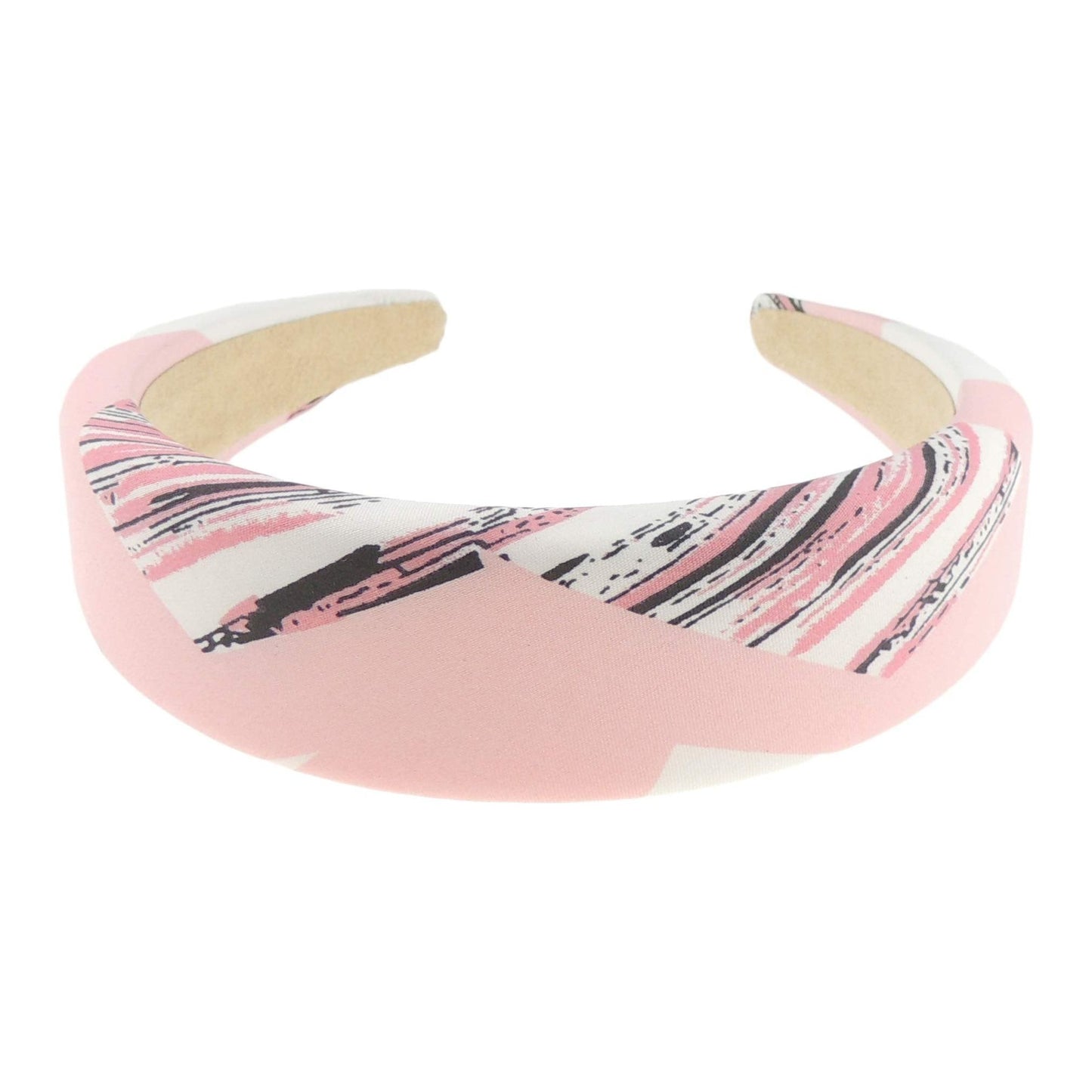 Womens Girls Occasion Wedding Bridal Party Birthday Christmas Evening Wide 4cm Brush Modern Art Retro Boho Print Slightly Padded Satin Hair Hairband Accessories Headband Alice Band (Navy)