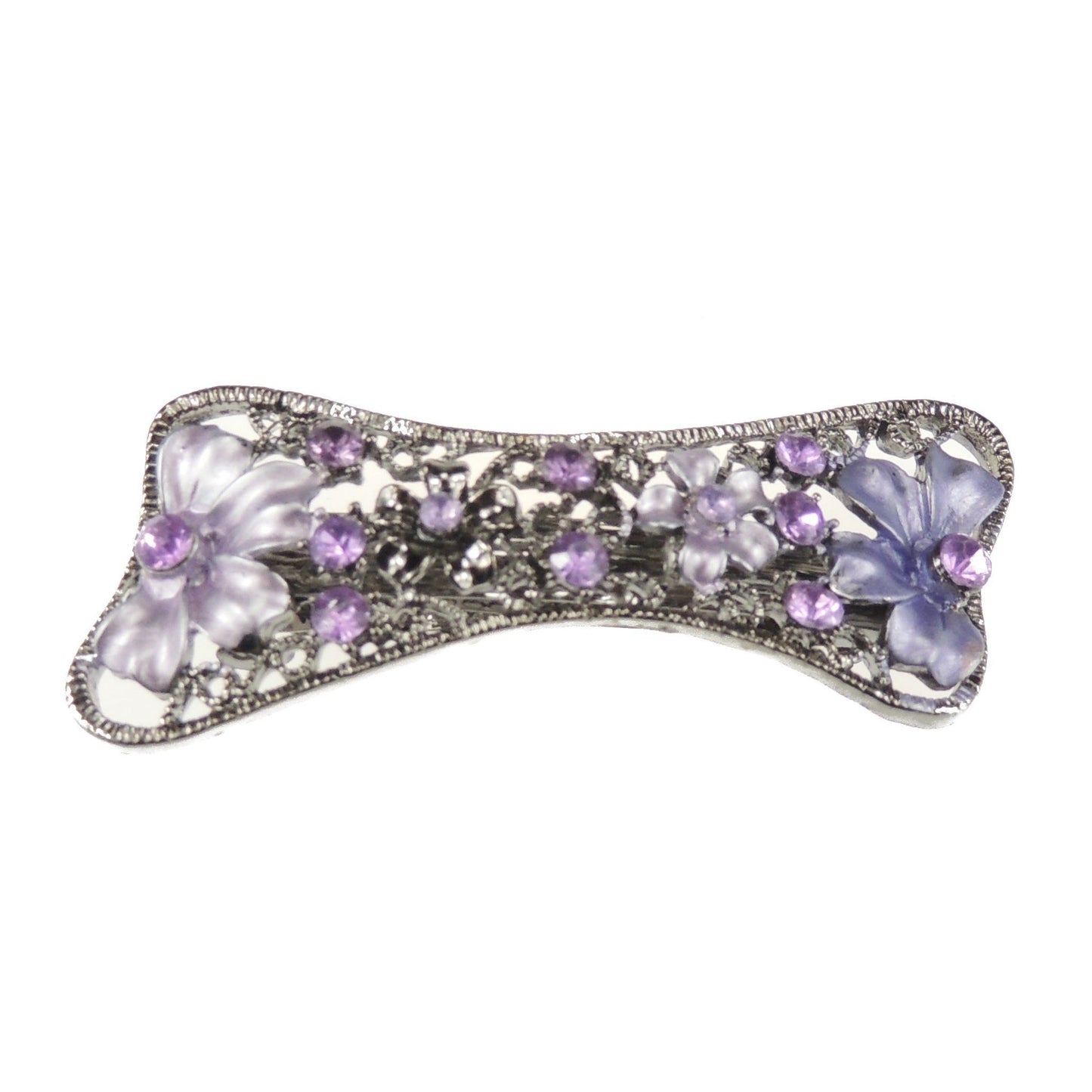 Womens Girls Crystal Rhinestone Diamante Wedding Birthday Party Evening Ponytail Fine Medium Hair Accessories Occasion Barrette Hairpin Grip French Spring Clip Vintage Look Silver Tone Floral Flower Enamel Bow