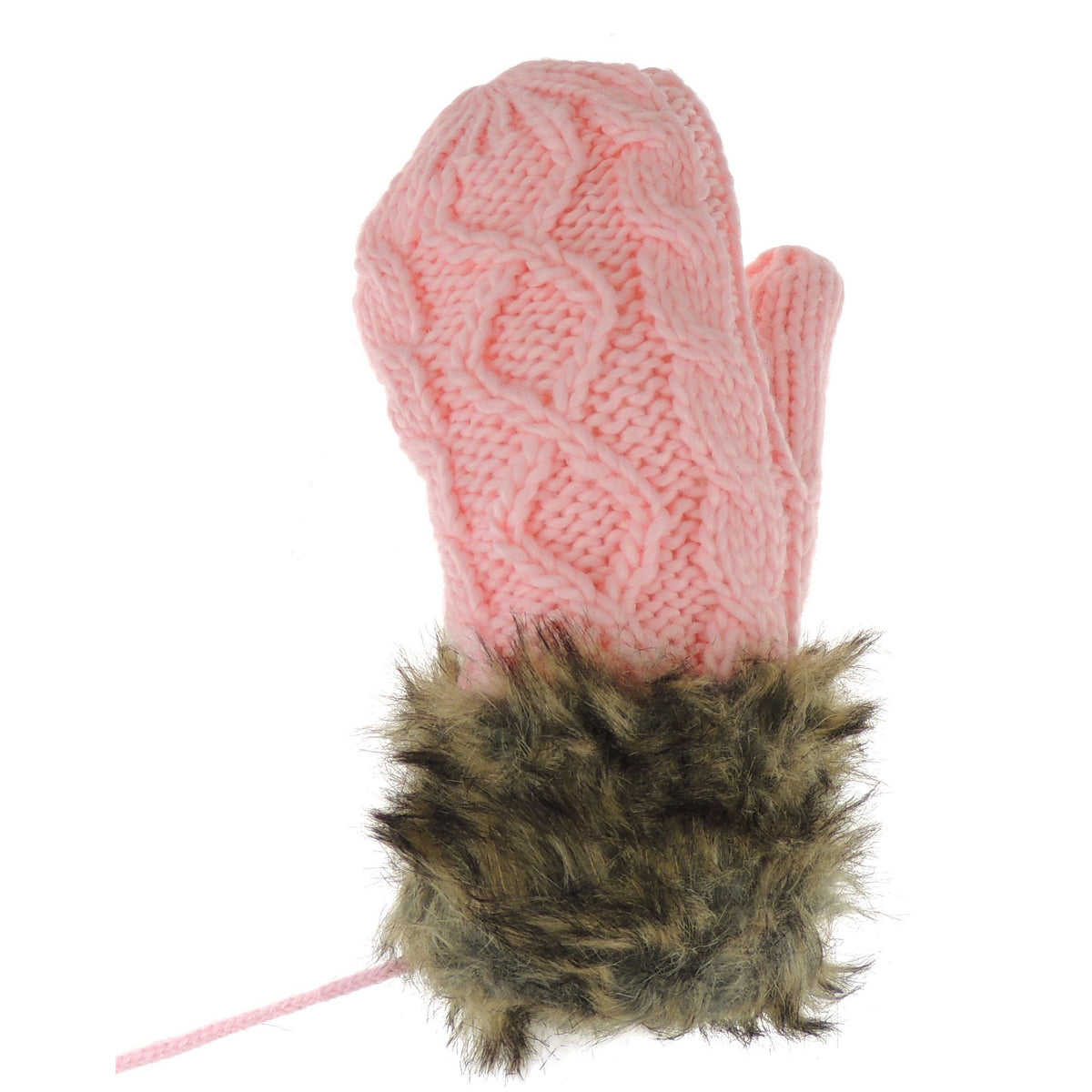 Womens Girls Faux Fur Trim Cable Knitted Knit Thermal Fleece Lined Warm Winter Outdoor Hiking Cold Weather Skiing Snowboarding Christmas Birthday Gift Idea Hand Warmers Gloves Mitts Mittens