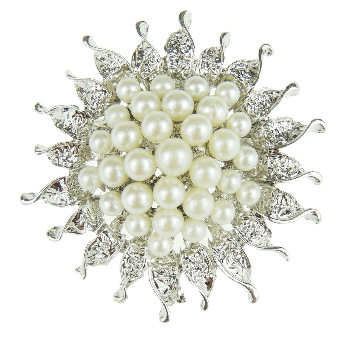 Ladies Mens Faux Pearl Sun Burst Lapel Wedding Occasion Brooch