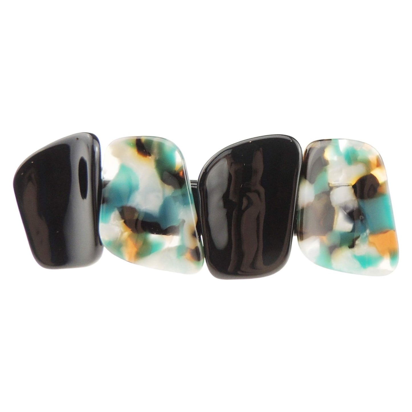 Modern Boho Retro Womens Girls Wedding Birthday Party Evening Ponytail Fine Medium Hair Accessories Occasion Barrette Hairpin Grip French Spring Clip 3D Large Marbled Black Multi