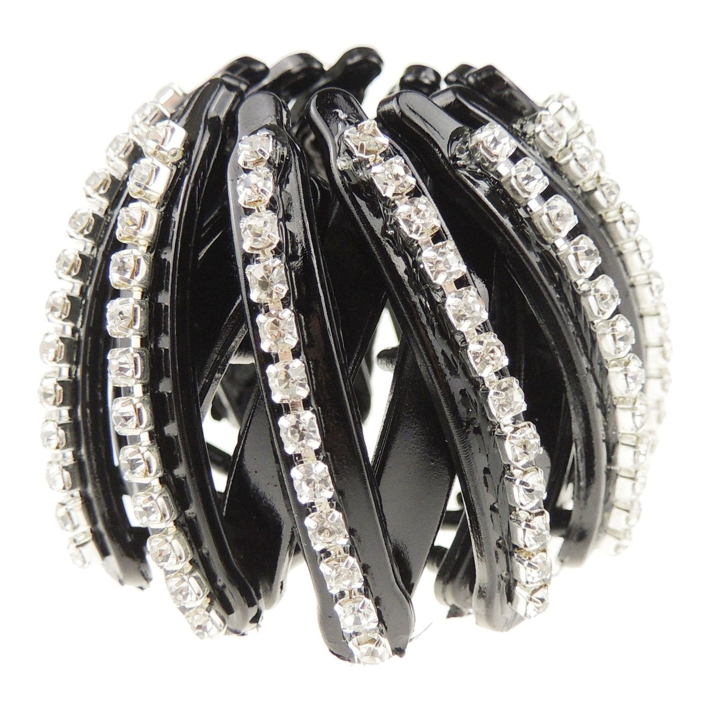 Womens Bridal Wedding Party Christmas Styling Hair Accessories Pins Bun Expandable Holder Pony Tail Chignon Brooch Hairpin Jewelry Updo Chopsticks Stick Vintage Look Diamante Crystal (Black Small)