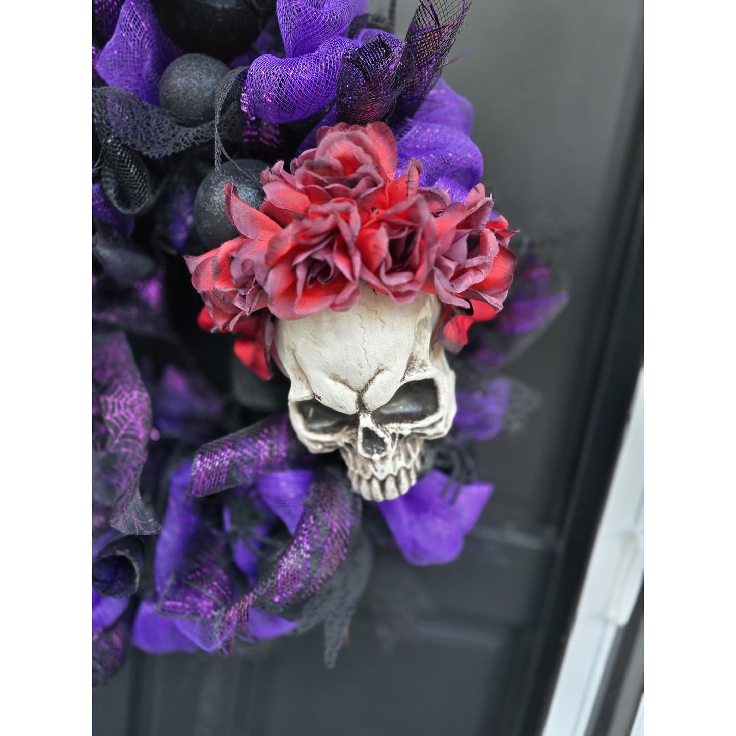 Large Halloween Front Door Wreath Spooky Hanger Black Red Purple Creepy Spider Wall Porch Hanger Handmade House Decor Decoration Welcome