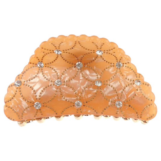 Womens Girls Crystal Diamante Bridal Wedding Guest Party Bridesmaid Birthday Headpiece Hair Bulldog Crab Octopus Spider Jaw Styling Hair Claw Clamp Clip Pearlescent Marlbed Look Scalloped Edge (Pink)