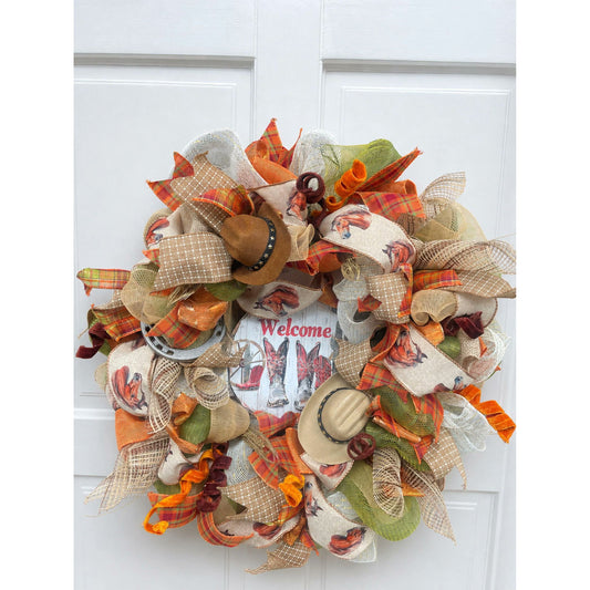 Luxury Southern Charm Welcome Wreath | Western Ranch Front Door Decor | Horse Lover Farmhouse Wreath