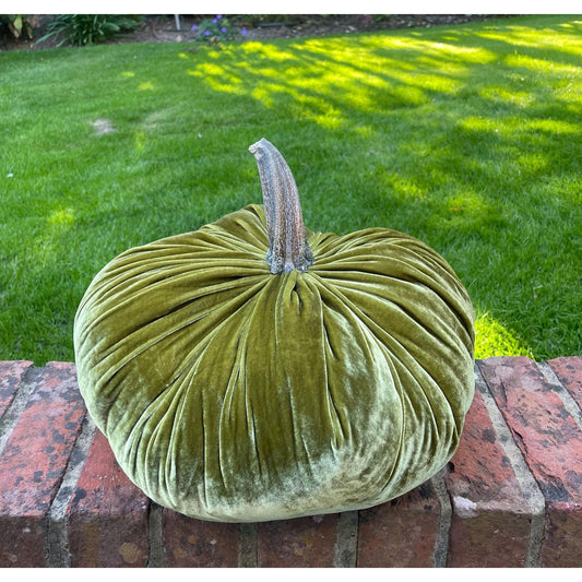 XXL Extra Large Olive Green Silk Velvet Luxury Pumpkin Rustic Autumn Tablescape Hall Wedding House Warming Gift Idea Accent Decor Decoration