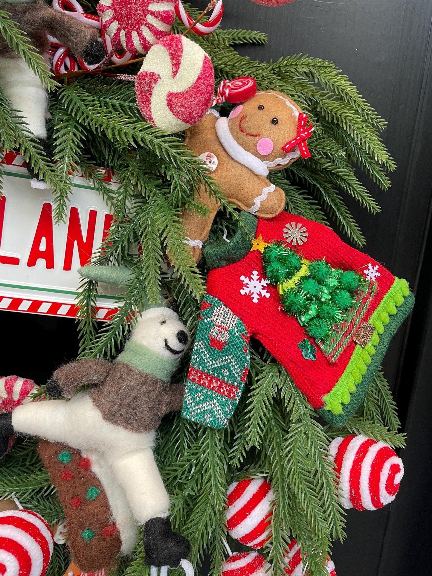 Luxury North Pole Christmas Wreath | Traditional Candy Cane Front Door Wreath | Red & Green Holiday Decor