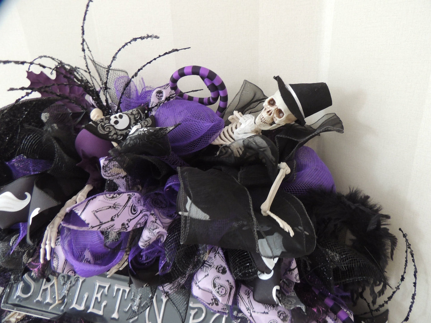 Luxury Purple Skeleton Halloween Wreath | Black & Purple Front Door Decor | 60cm (24")