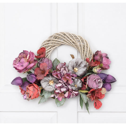 Large Mauve Fall Wreath, Autumn Pumpkin Door Decor, Thanksgiving Peony Floral, Front Porch Harvest Wreath, Farmhouse Entryway Decoration