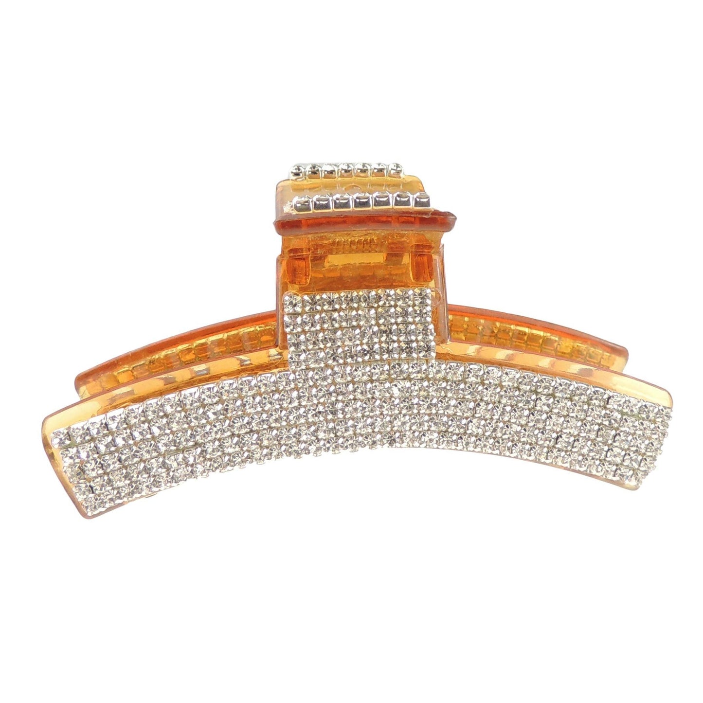 Extra Sparkly Women Girls Crystal Diamante Rhinestone Gems Bridal Wedding Evening Party Styling Thick Long Fine Hair Accessories Butterfly Claw Jaw Clip Octopus Clamp Grip Curved Sunset (Brown)