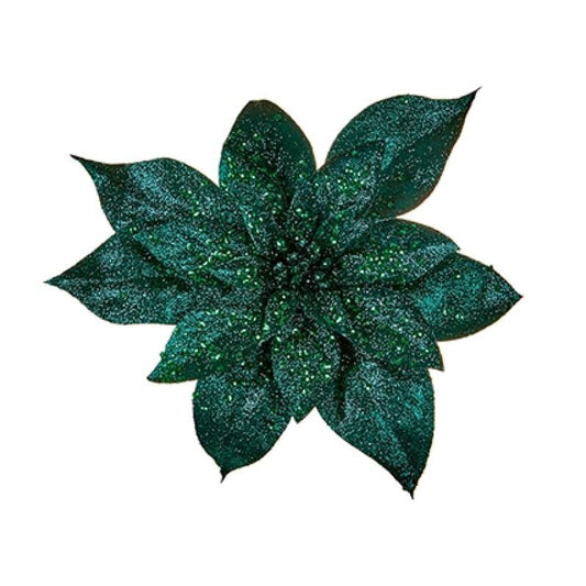 Glamour Girlz Set of 3 Sparkly Glitter Green Poinsettia Flower Christmas Tree Floral Pick Ornament Xmas Decor Garland Wreath Decoration
