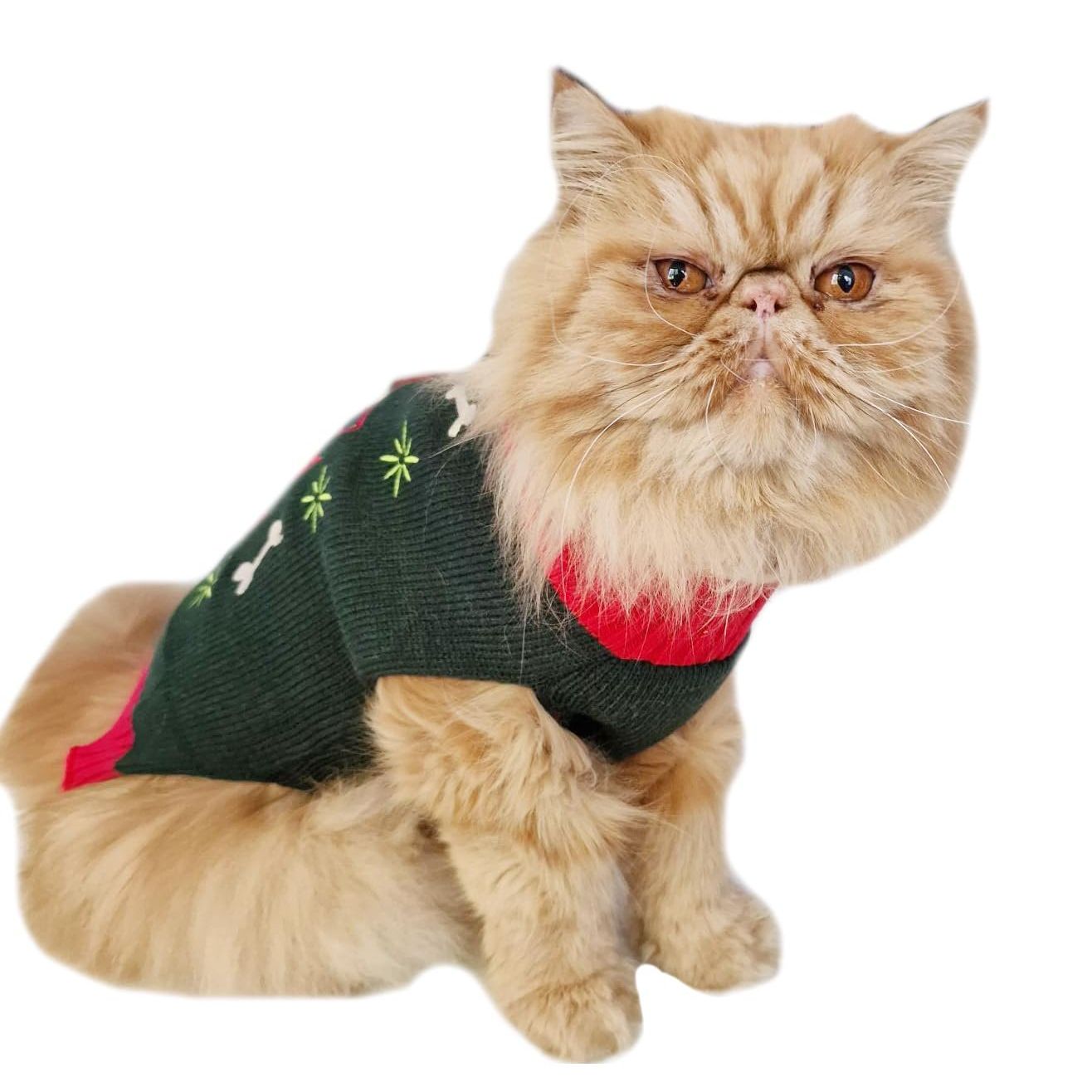 Cute Funny SMALL DOG ONLY Doggie Puppy Kitten Cat Christmas Xmas Outfit Warm Winter Girl Boy Jumper Coat Clothes Hoodies Costume Ideas Pullover Sweater Green Red Tartan Plaid Tree