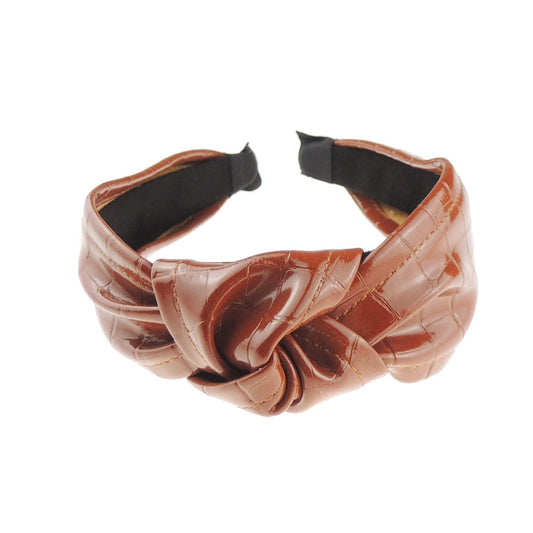 Ladies Leather Look Knotted Top Knot Twisted Turban Extra Wide Thick Fashion Formal Evening Boho Vintage Headband Alice Band Women Hair Accessory Hairband Birthday Wedding Guest (Burgundy)