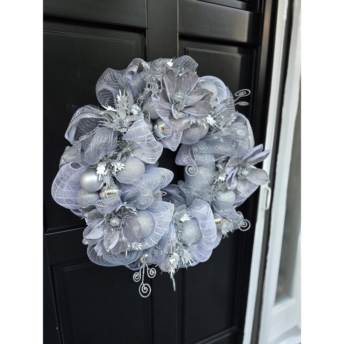 Silver Luxury Christmas Wreath Front Door Luxury Home Decorations Xmas Winter Mantle Decor Holiday Wreath Advent Swag Silver Theme