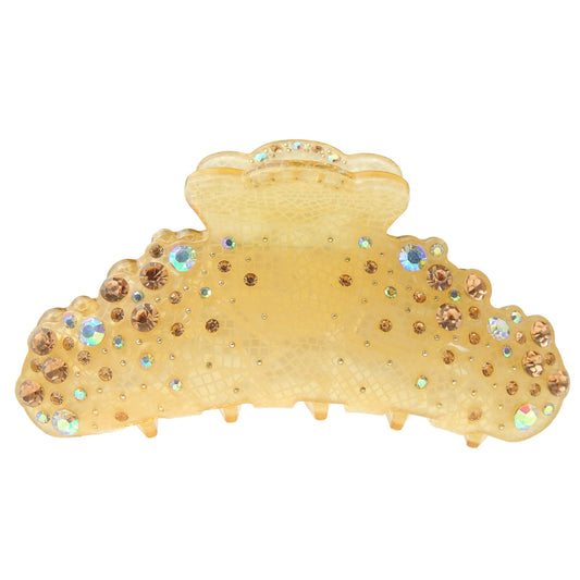 Extra Sparkly Women Girls Crystal Diamante Rhinestone Gems Wave Jaw Clip Octopus Clamp Grip Bridal Wedding Party Styling Fine Medium Short Thin Hair Accessories Butterfly Claw Scalloped (Beige)