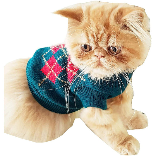Glamour Girlz Cute SMALL DOG ONLY Puppy Cat Birthday Christmas Outfit Fleece Winter Girl Boy Jumper Coat Clothes Hoodies Costume Pullover Knitted Knit Sweater Sweatshirt Green Red Plaid Tartan Argyle