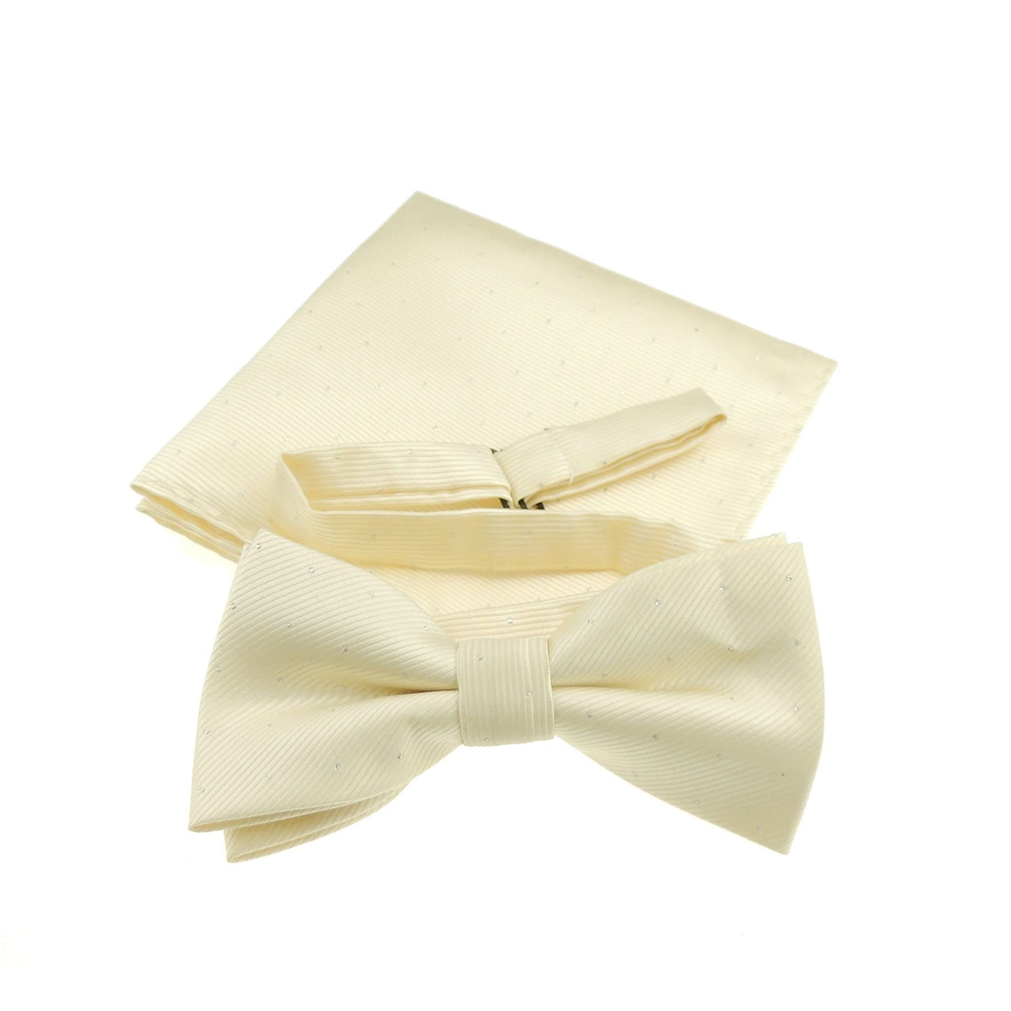 Men's Evening Black Tie Wedding Groom Fine Silver Glitter Flocked Print Bow Tie & Pocket Square Set in over 20 Colours