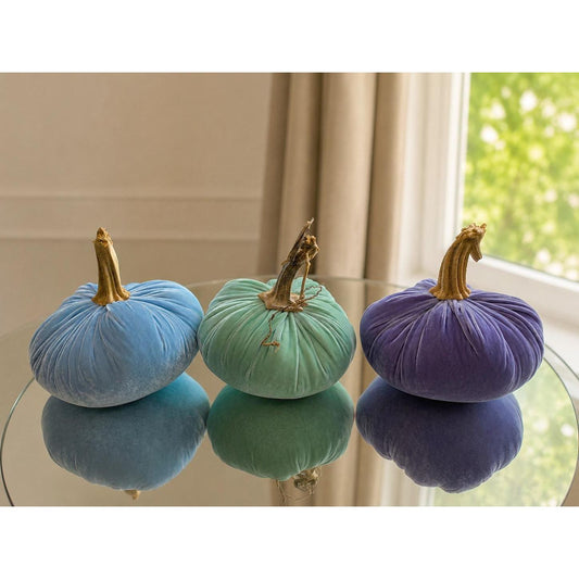 SET 3 X-SMALL Pastel Luxury Silk Velvet Pumpkins, Cozy Home Decor, Wedding Decor, Bowl Fillers, Seasonal Modern Decor, Gift Ideas