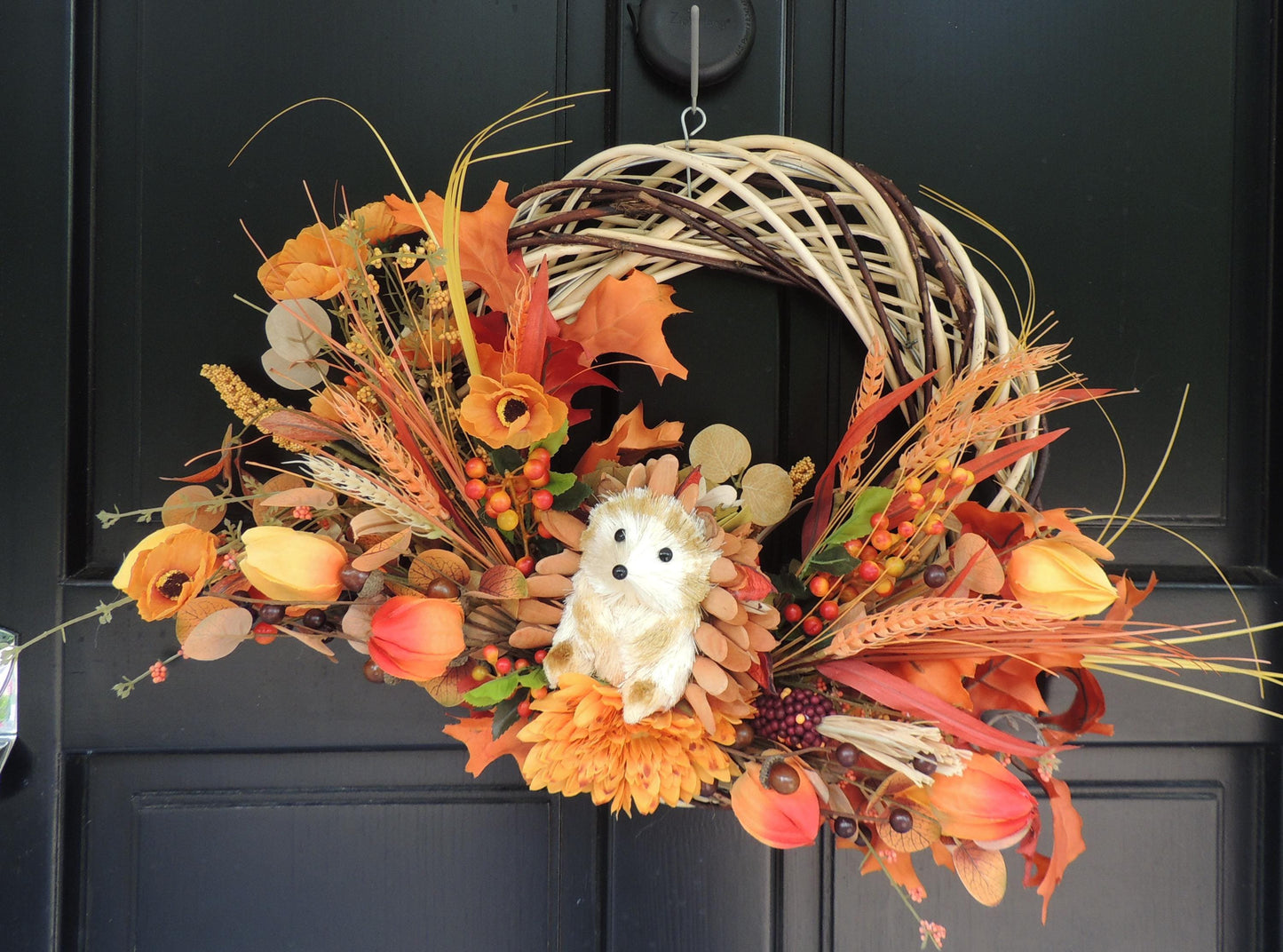Orange Autumn Pumpkin Door Wreath, Green Fall Swag, Luxury Autumn Front Door Decor,Thanksgiving Wreath, Glam Fall Door Hanger,Harvest Wreath