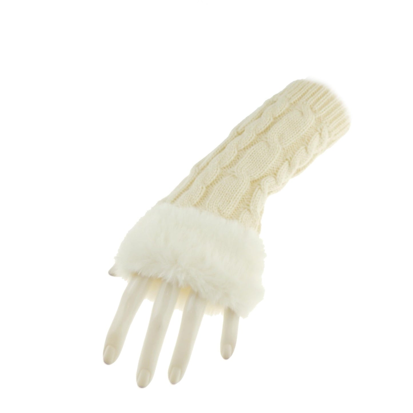 Glamour Girlz Womens Girls Faux Fur Cable Knitted Knit Thermal Fleece Warm Winter Outdoor Hiking Cold Weather Driving Cycling Christmas Birthday Hand Warmers Fingerless Half Gloves Mitts Mittens