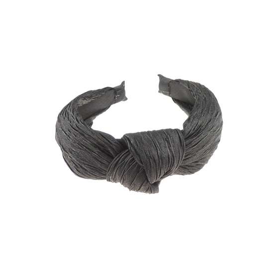 Ladies Top Knot Fabric Covered Headband Alice Band Crinkle Creased (Black)