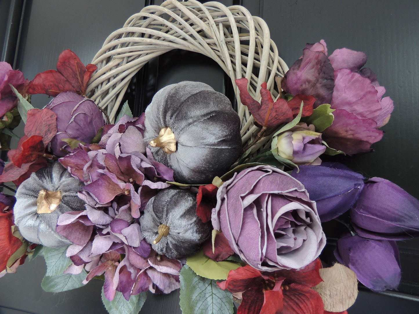 Large Mauve Fall Wreath, Autumn Pumpkin Door Decor, Thanksgiving Peony Floral, Front Porch Harvest Wreath, Farmhouse Entryway Decoration