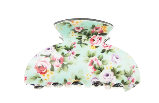 Ladies Floral English Garden Print 6cm Mini Hair Claw Clamp Clip Roses (Turquoise)