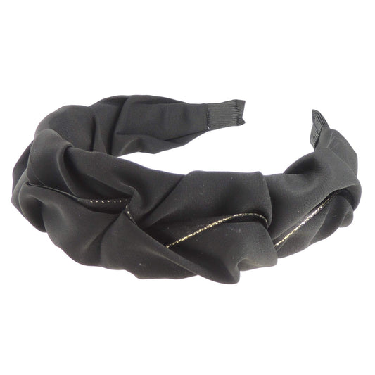 Womens Black Gold Trim Rouched Gathered Wide Covered Headband Winter Evening Wedding Party Birthday Bridal Christmas Birthday Bridesmaid Alice Band Hair Accessories Hairband Gift Idea (Black)