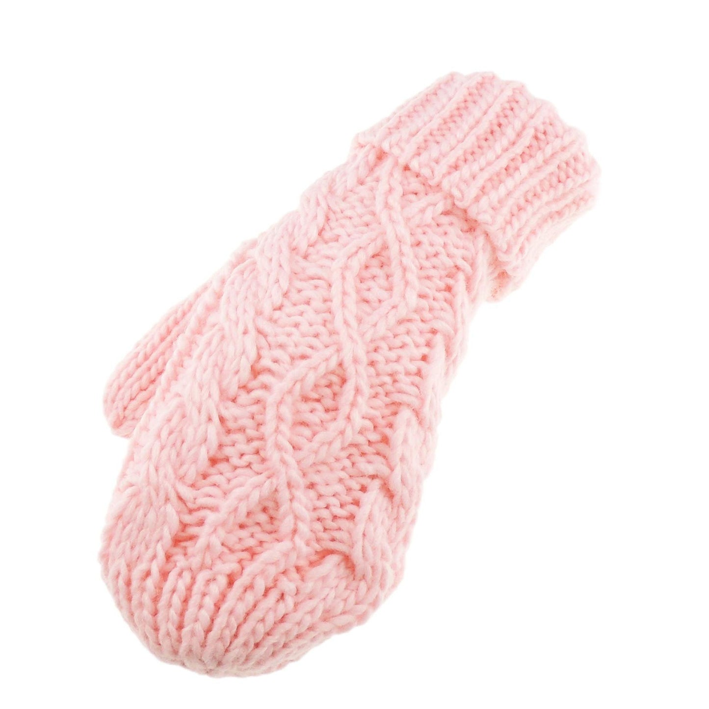 Ladies Womens Girls Chunky Thick Knit Crochet Cable Knit Thermal Fleece Lined Cold Weather Winter Ski Outdoor Accessories Hand Warmers Mittens Gloves Mitts, Christmas Birthday Gift (Cream)