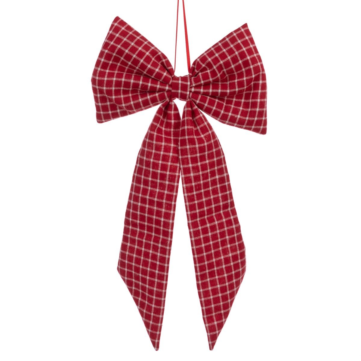 Gingham Red White Festive Cotton Soft Bow Hanging Christmas Bow Xmas Tree Wreaths Decor Decoration