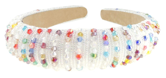 Womens Sparkly Beaded Rhinestone Embellished Jeweled Crystal Wide Bump Thick Padded Evening Formal Occasion Christmas Birthday Wedding Bridal Party Headband Hair Alice Band Hairband