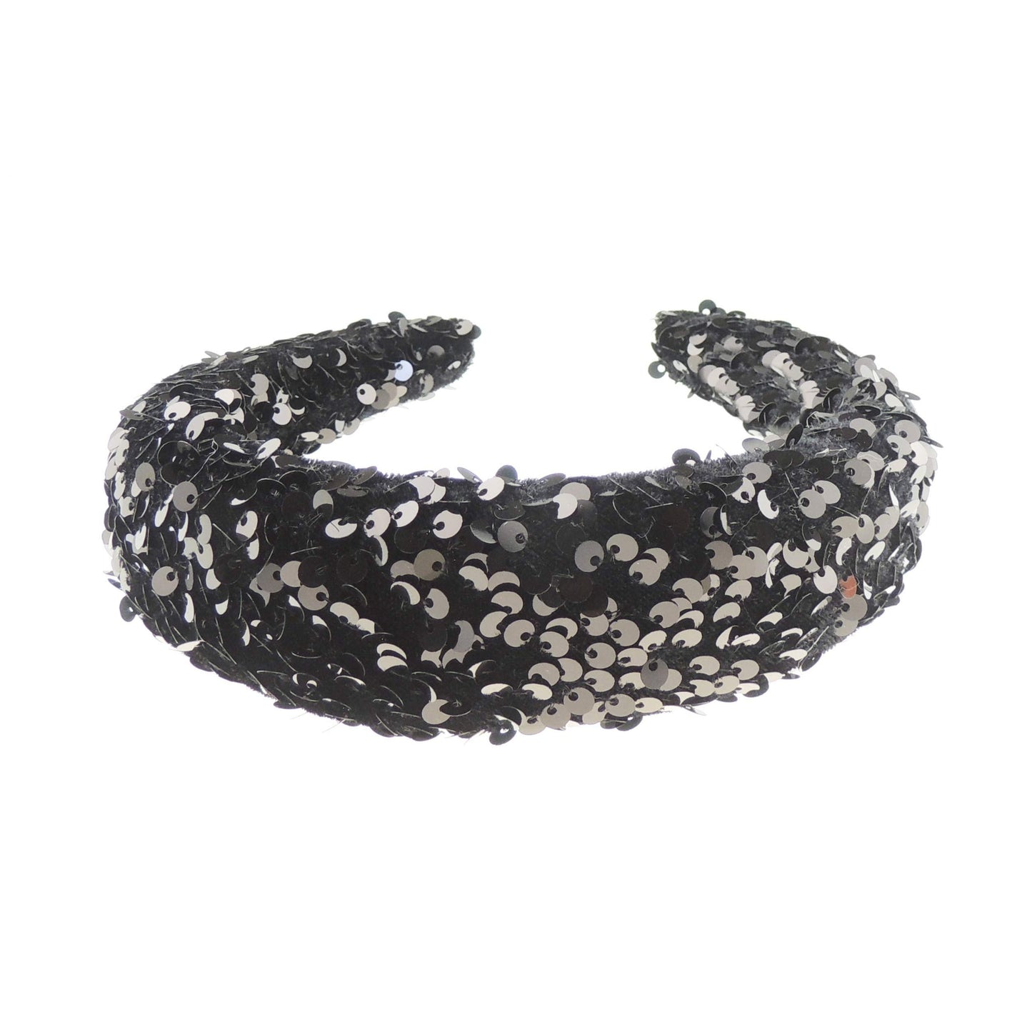 Sparkly Womens Puffy Wedding Bridal Party Birthday Christmas Evening Wide 4cm Thick High Bump Padded Sequin Bling Crystal Hair Hairband Accessories Headband Alice Band