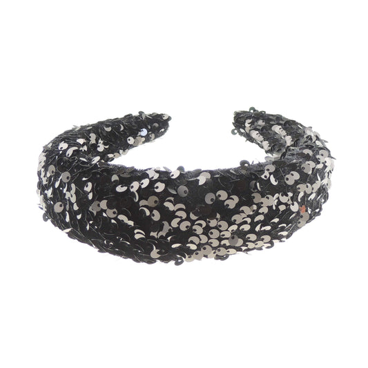Sparkly Womens Puffy Wedding Bridal Party Birthday Christmas Evening Wide 4cm Thick High Bump Padded Sequin Bling Crystal Hair Hairband Accessories Headband Alice Band