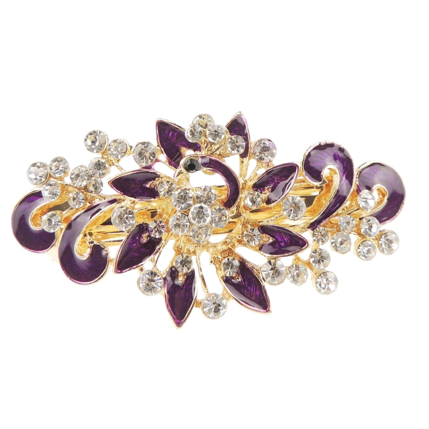 Womens Girls Crystal Rhinestone Diamante Wedding Birthday Party Evening Ponytail Fine Medium Hair Accessories Occasion Barrette Hairpin Grip French Spring Clip Metal Enamel Daisy Floral Flower Purple