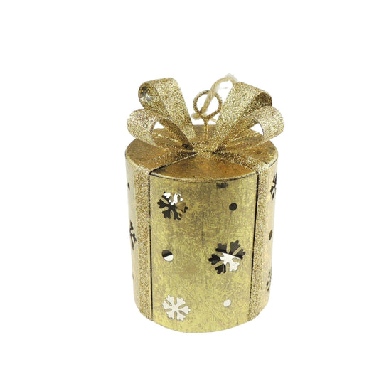 Sparkly Glitter Gold Bell Festive Snowflake Bow Hanging Acrylic Christmas Tree Bauble Present Ornament Xmas DecorHome Decoration