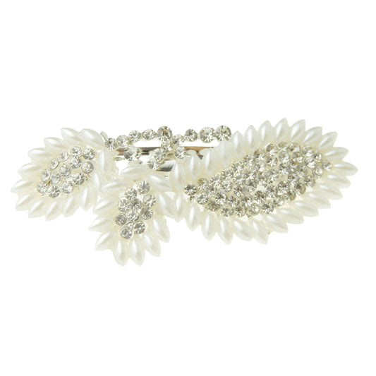 Sparkly Womens Crystal Rhinestone Diamante Wedding Bridal Party Evening Ponytail Fine Hair Accessories Occasion Barrette Hairpin Grip French Metal Spring Clip Silver Tone Faux Pearl Bow Bow Flower
