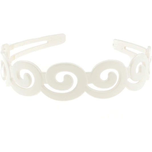 SMALL Head Ladies Girls Wide Stencil Cut Wide Headband Alice Band Swirly Waves (White)