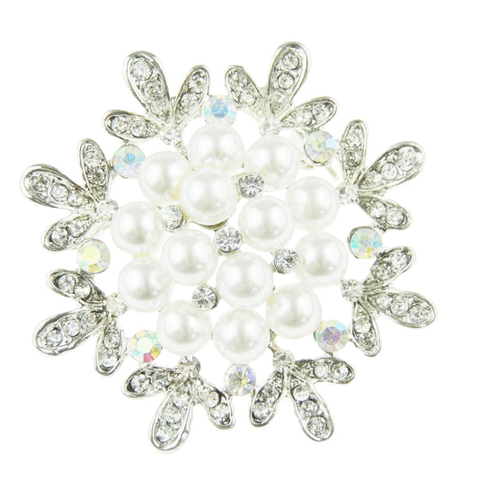 Womens Vintage Look Bridal Wedding Christmas Birthday Gift Saree Scarf Mother Bride Groom Diamante Crystal Faux Pearl Brooch Badge Breastpin Corsage Pin Star Flower Round 5cm Snowflake