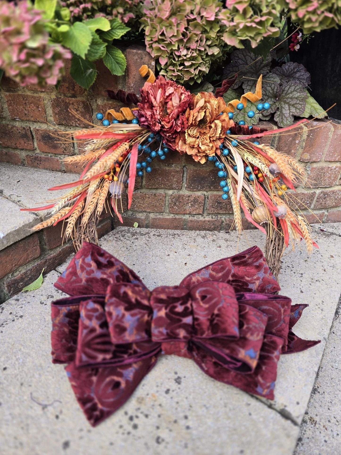 Luxury Teal & Orange Autumn Grapevine Wreath | Harvest & Thanksgiving Decor | 45cm (18")